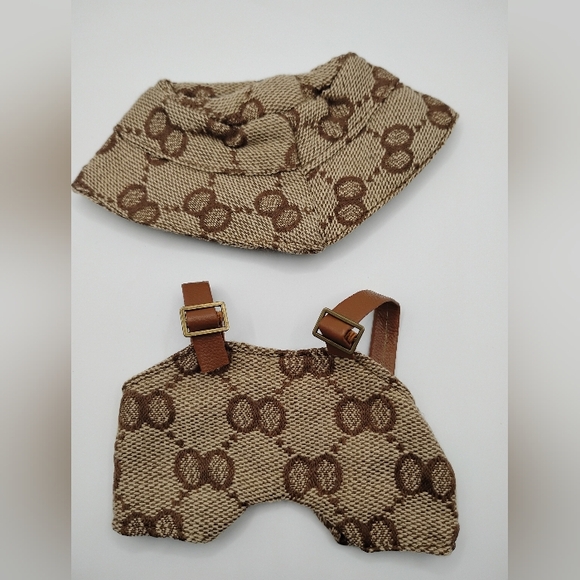Labubu Accessories - Labubu Brown Patterned Pet Overalls and Hat Set